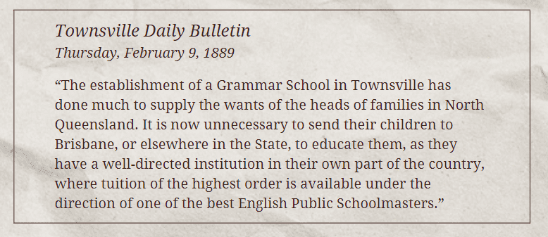 Excerpt from Townsville Bulletin regarding establishment of Townsville Grammar School