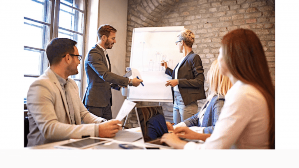 Group of people with whiteboard