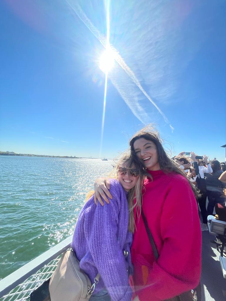 Georgie and Luna on ferry to Liberty Island