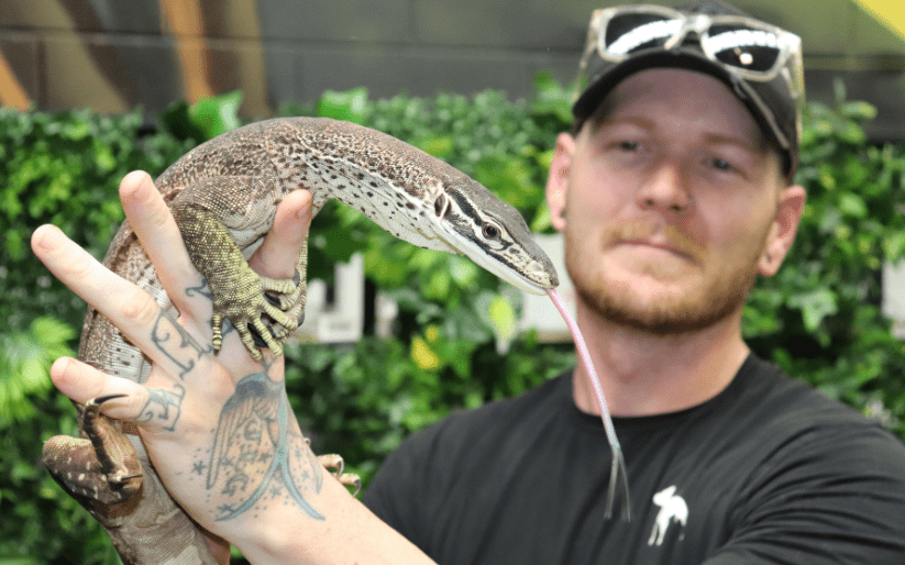 Zoologist Alex Reynolds holding Argus Monitor 
BDmag
January 2024