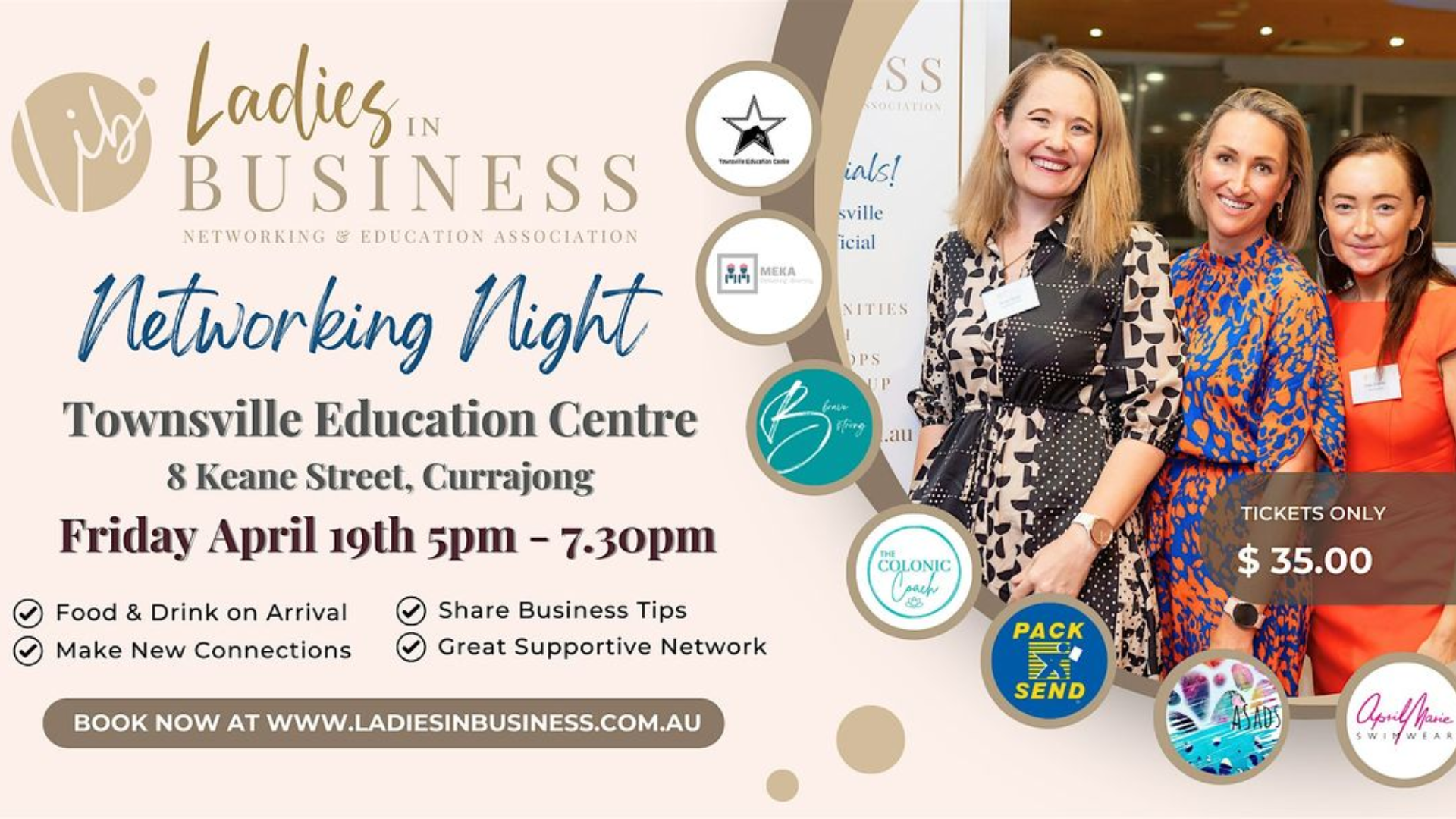 ladies in business networking night - april 2024. bdmag event headers