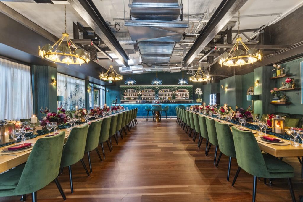 Flinder's Lane's Parlour can transform into a dining space with tables that descend from the ceiling. BDmag 2024